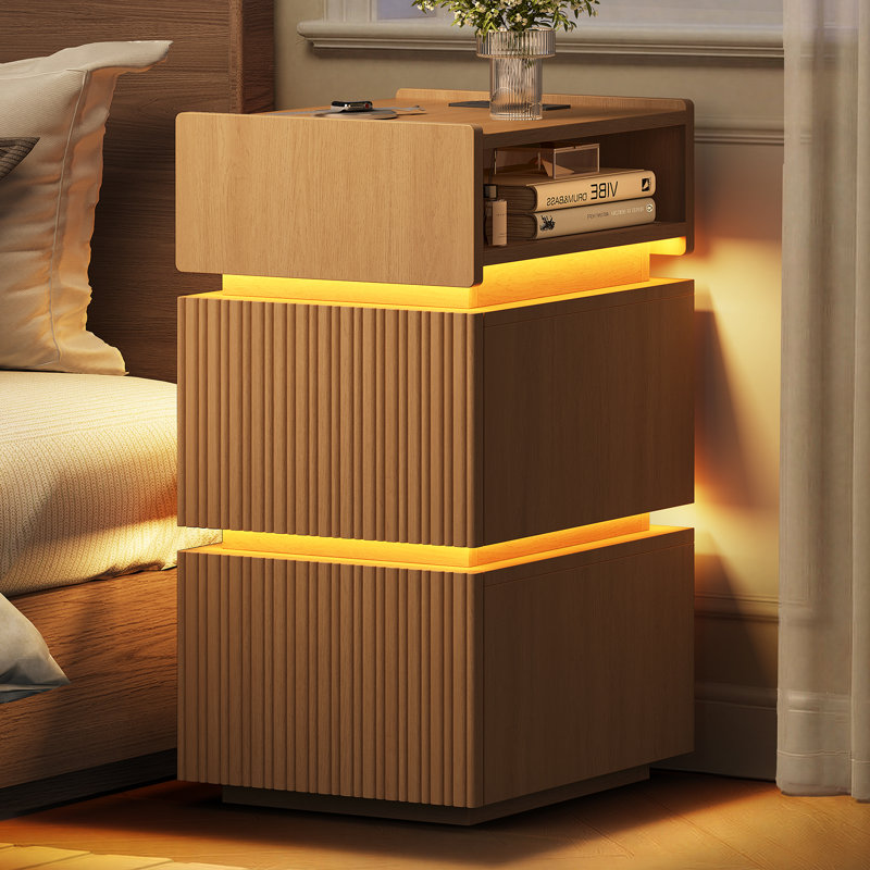 26.77'' 2-drawer Nightstand With Charging Station & Led Lights