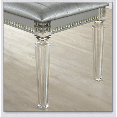 Antique Classic Silver 1pc Bench Only Contemporary Solid wood Acrylic Legs Crystal And Mirror Accent