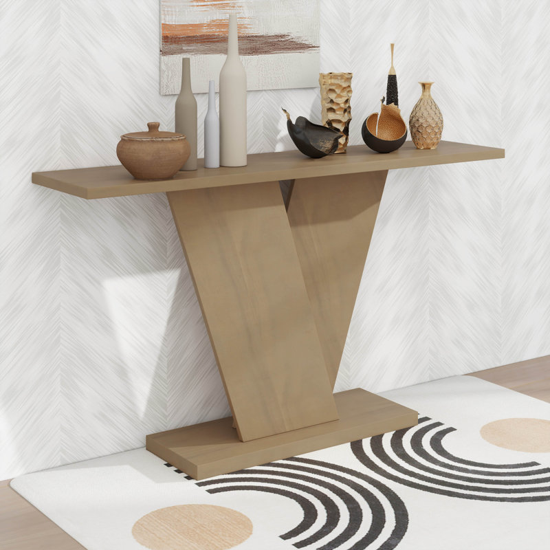 Modern  Console Table With V-Base Design, Brown