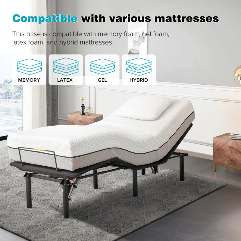 Split King Size Adjustable Bed Base/Bed Frame With Motorized Head And Foot Incline,Zero-Gravity,Wireless Remote(Only Base)