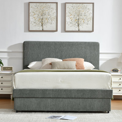 Bensu Upholstered Platform Storage Bed with 4 Wooden Drawers, Sage Green, Queen Size