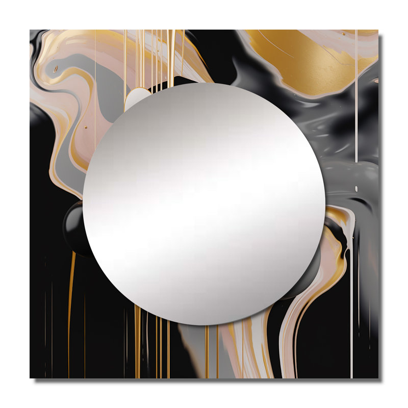 Lamekia Gold And Black Mystic Múlange II - Abstract Shapes Large Square Mirror Wall Decor For Bedroom, 29" x 29"