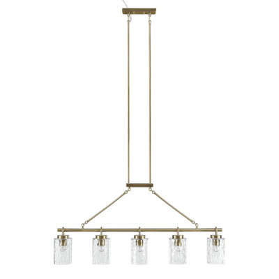 Lustre linéaire à 5 lumières avec abat-jour en verre texturé