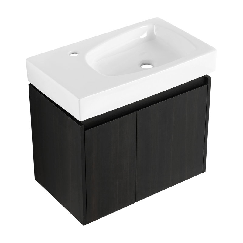 Meuble-lavabo de salle de bain avec lavabo en céramique, 2 portes à fermeture douce, meuble-lavabo autoportant, contreplaqué