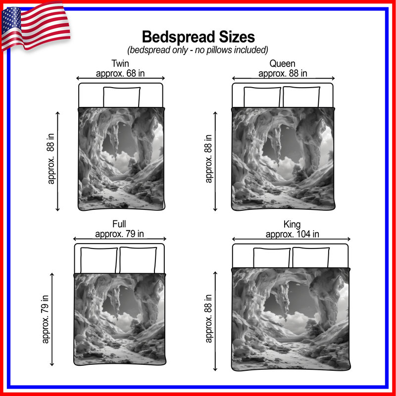 Monochrome Rocky Landscape Quilted Bedspread All Sizes, Twin