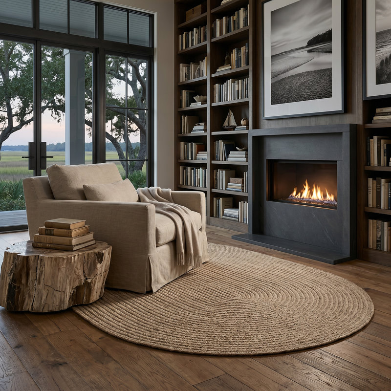 Tapis d'intérieur réversible en laine tressée Bristol, Beige, Oval 5' x 8'