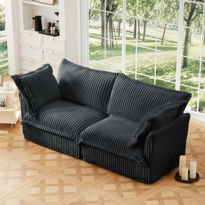 Modern 2 Corduroy Couch That Can Be Transformed Into A 3 - Seat Sectional Wood Frame With Easy Assembly For Your Home