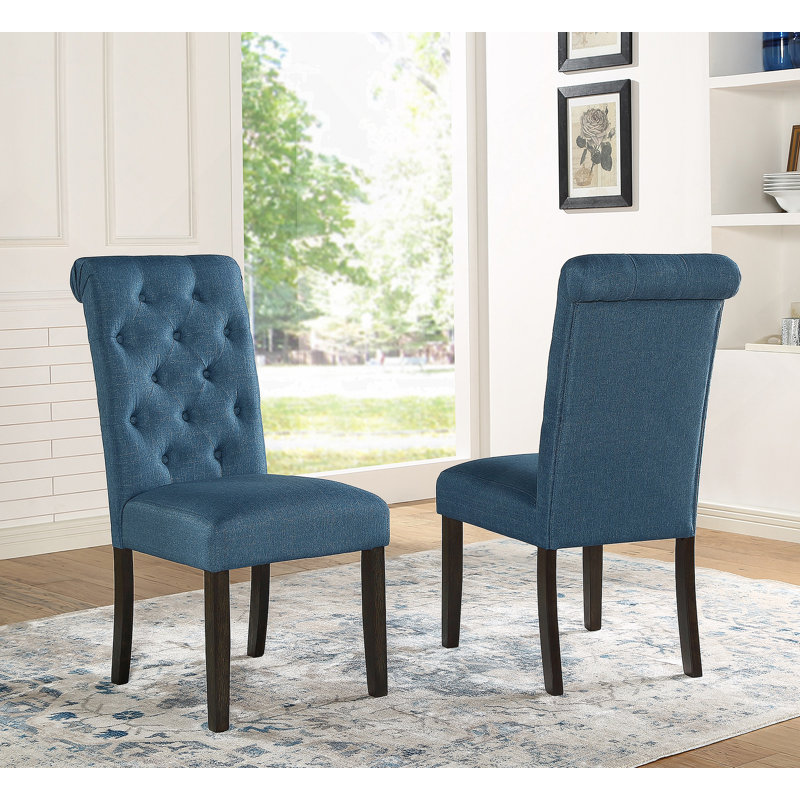 Ensemble de salle à manger à pieds tournés en bois de style urbain foncé avec une table et six chaises, Bleu