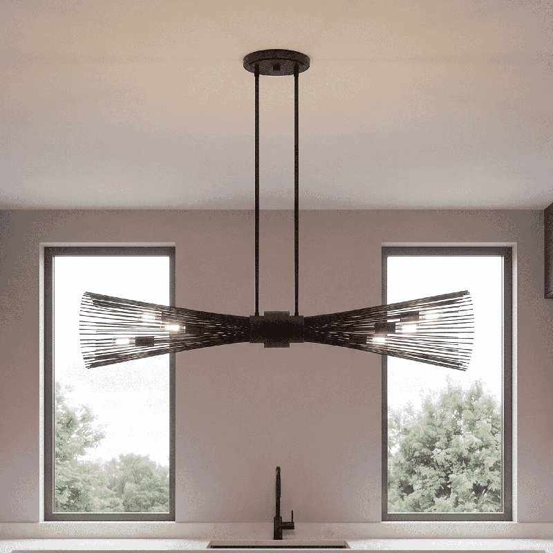 Iago 6 - Light Cone Modern Linear Chandelier in Black, Black