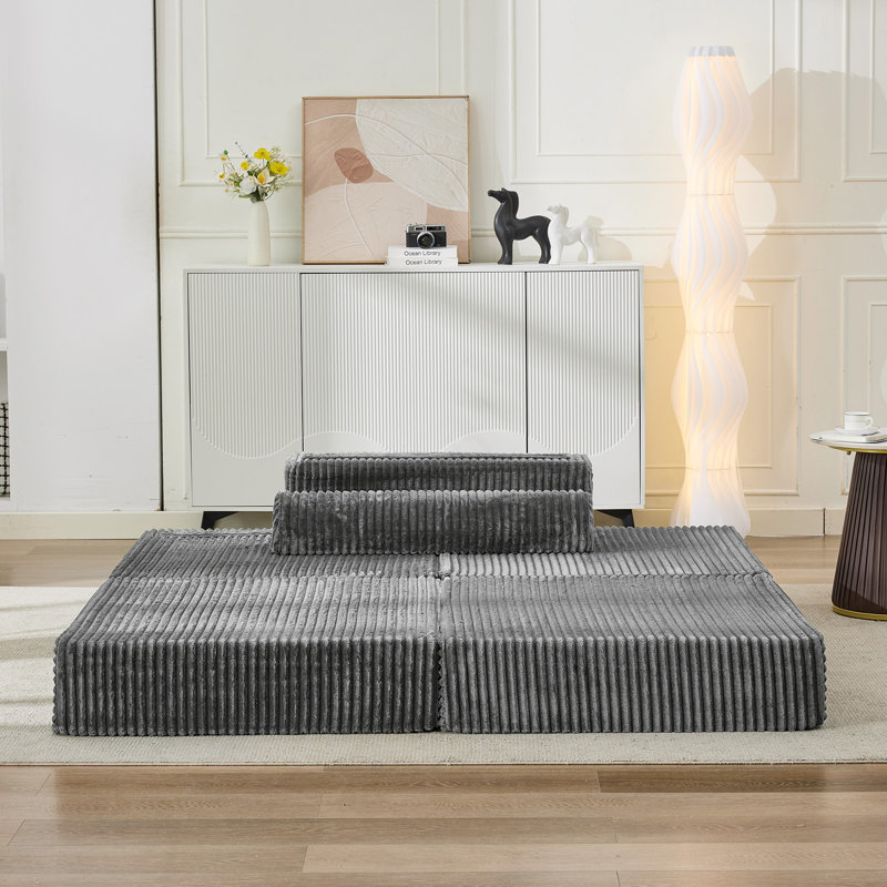 Ensemble de chaises sans os 35,4 po en velours côtelé avec repose-pieds et poche de rangement Sisler, Velours côtelé vert
