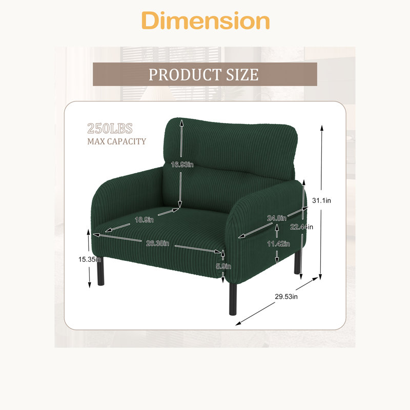 Velours côtelé en velours côtelé, siège simple confortable pour une personne, convient aux salons et aux chambres à coucher