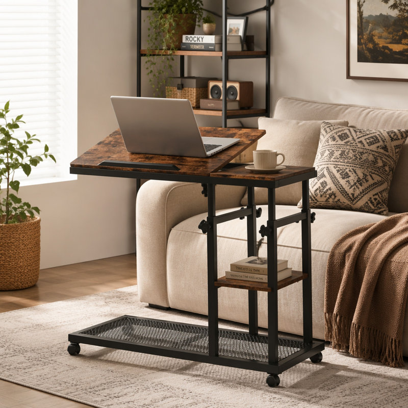 Height Adjustable C Table, Mobile Side Table with Tiltable Drawing Board
