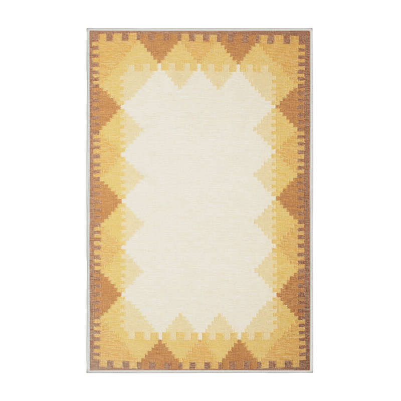 Tapis contemporain beige / jaune, Rectangle 5 pi x 8 pi