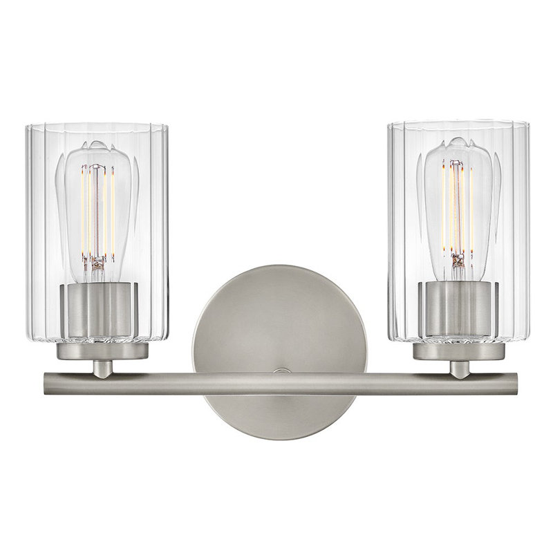 2-Light Bath Vanity Fixture with Clear Ribbed Glass, Brushed Nickel
