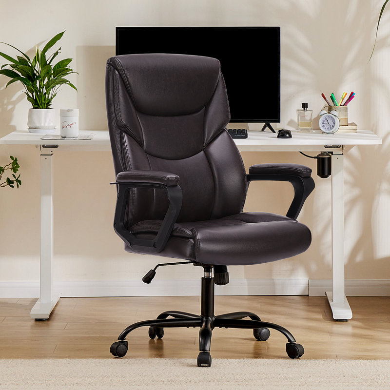 Fauteuil de direction en cuir avec fonction berçante réglable Jakorey, Brun