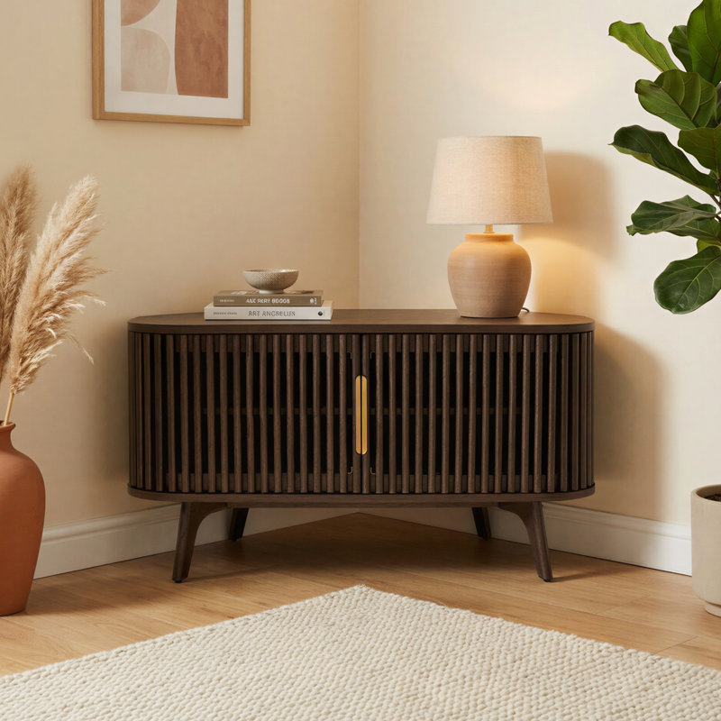 Klever Wooden Corner TV Stand with Slatted Doors