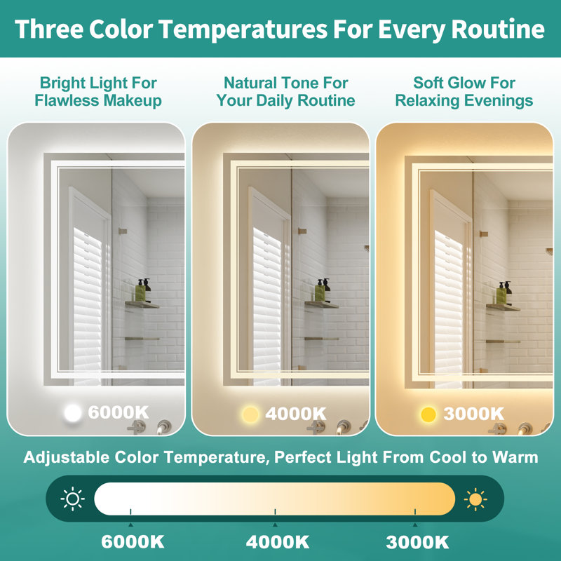 Wall Mount Anti-Fog Oversized Frameless Lighted Bathroom Mirror/ LED Bathroom Mirror, 32" x 84", Rectangle