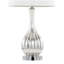 Lampe de table en verre en verre craquelé argent et métal chromé avec abat-jour en lin blanc - ensemble de 2