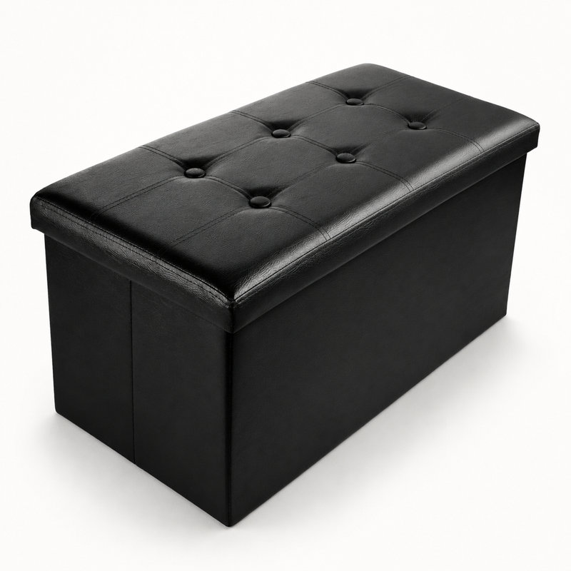 76cm Wide Standard Ottoman, Faux Leather, Black