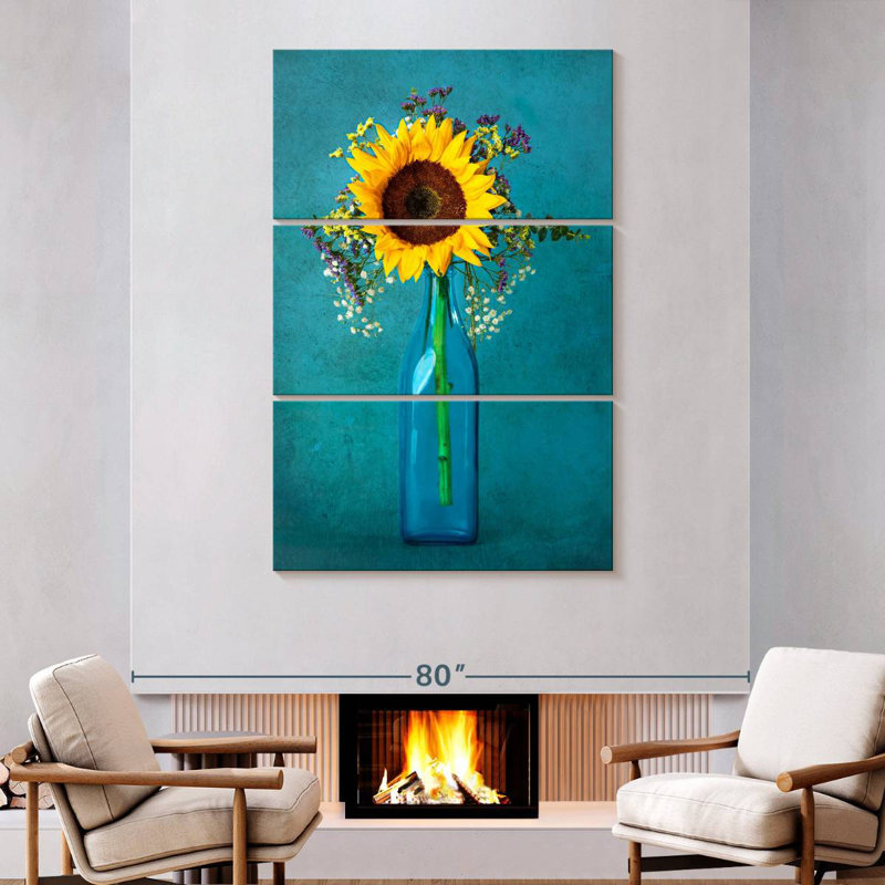 Harnek tournesol dans un vase, H 74 po x l 48 po