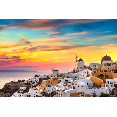 Margean View Of Oia The Most Beautiful Village Of Santorini Island by Aleh Varanishcha - Wrapped Canvas Print