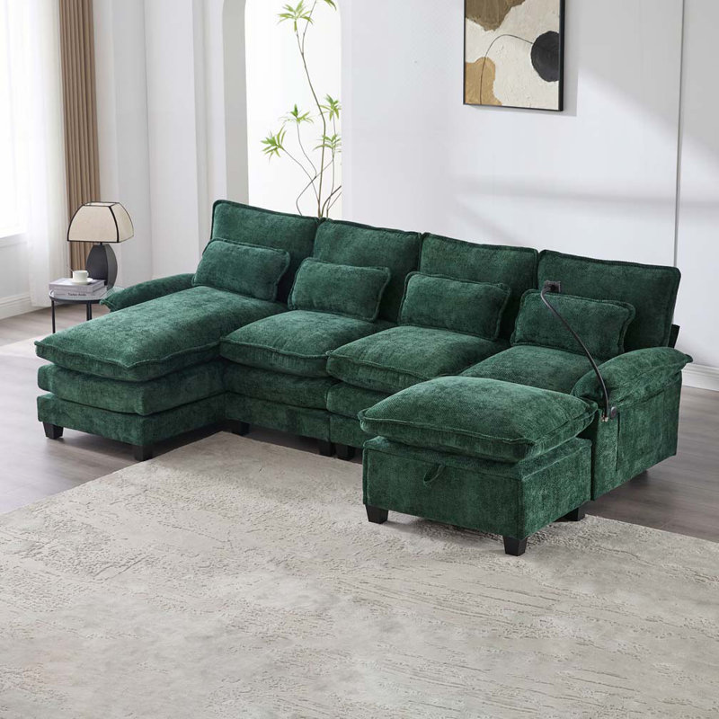 Canapé modulaire en U en chenille de 106 po, Émeraude