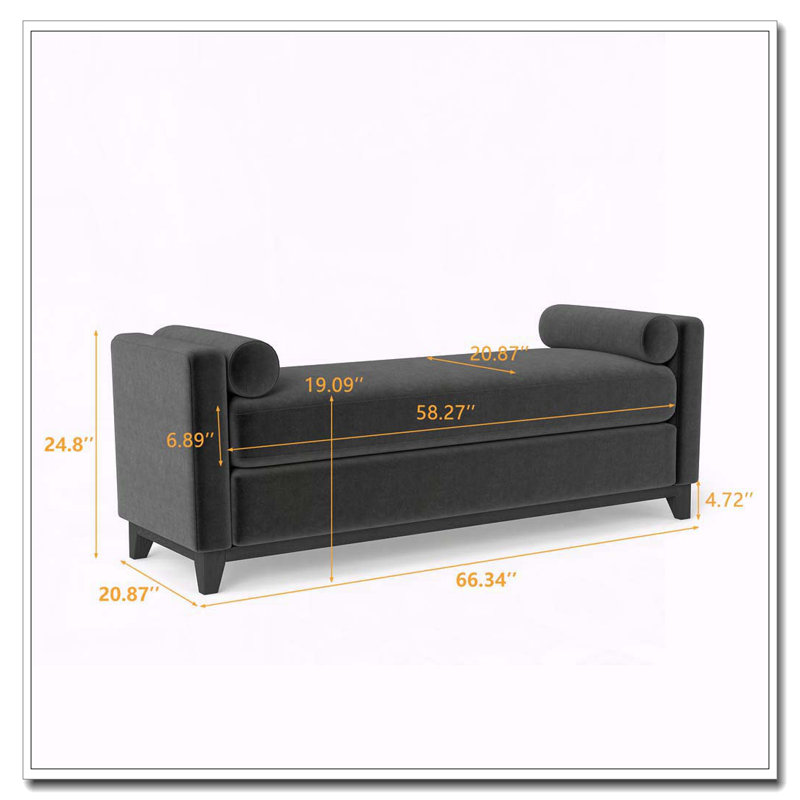 Banc rembourré en bois massif, 66,34 pouces, Noir-1