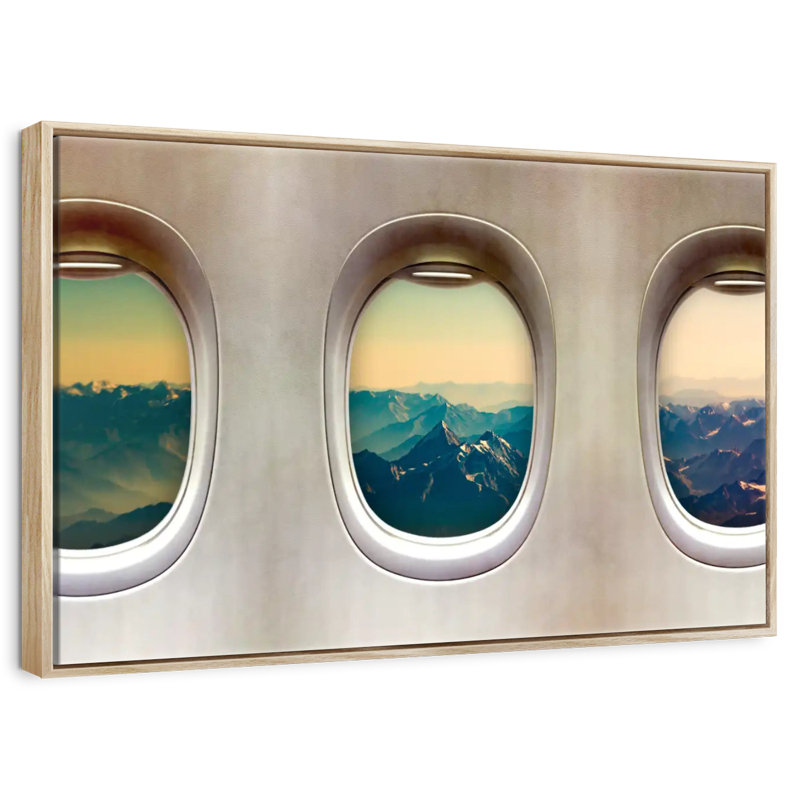 Vieilles fenêtres d'avion, Cadre flottant en bois naturel, 43 po x 29 po