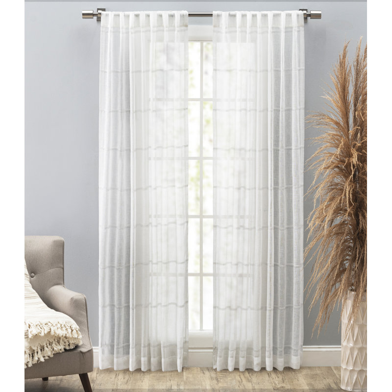 Passe-tringle semi-diaphane avec passe-tringle Lashya Premium, Blanc, L 55 po x L 96 po