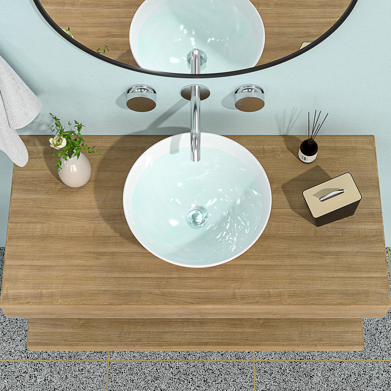 16"X16" White Ceramic C Vessel Bathroom Sink