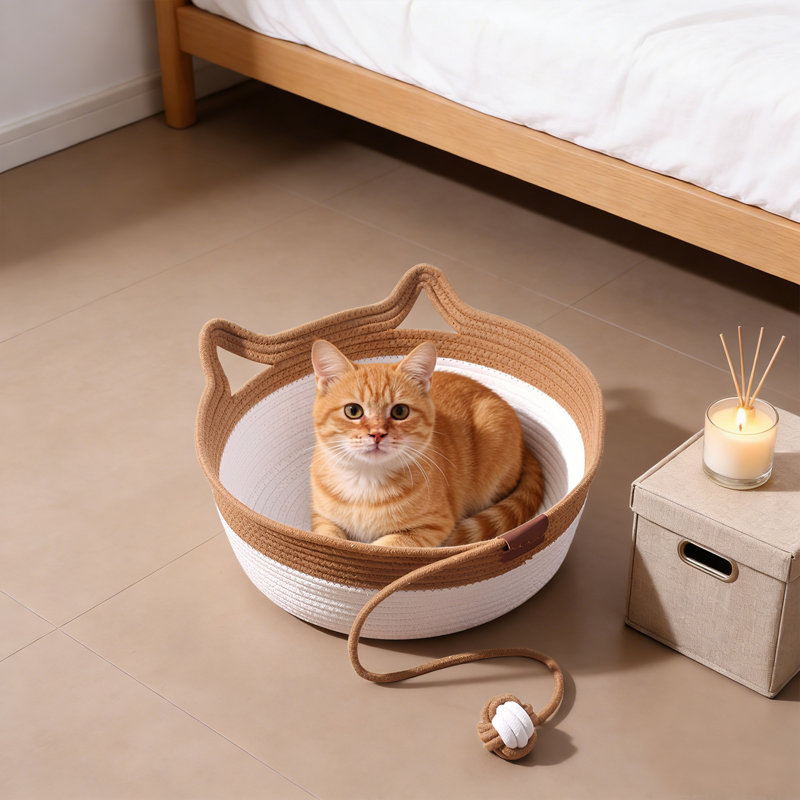 Panier pour animaux de compagnie pour chats, lit pour chat avec queue de jouet, lit pour chat multifonctionnel