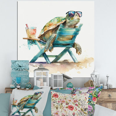 Turtle Laying on a Beach Chair with Sunglasses III - Print on Canvas