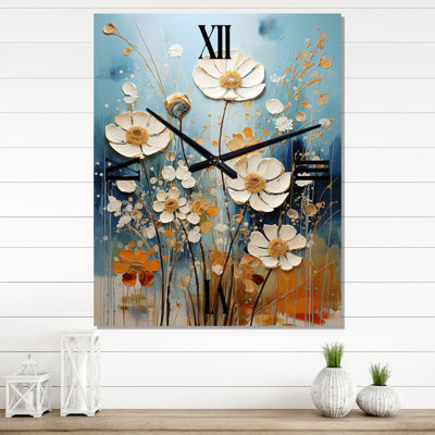 Horloge murale florale blanche