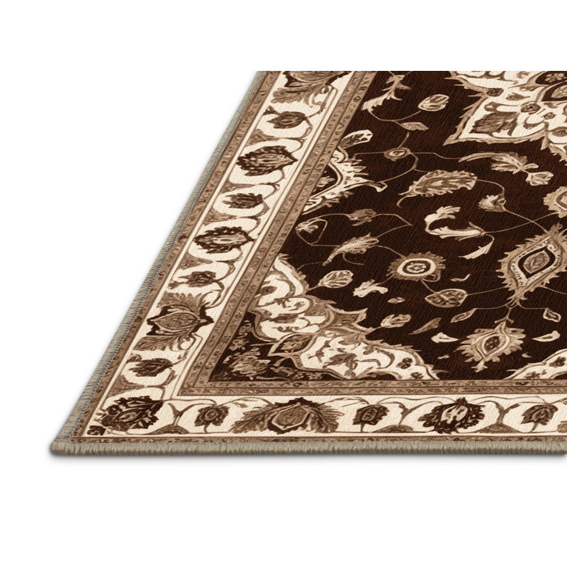Machine Washable Tabriz Brown Area Rug, Square 4'
