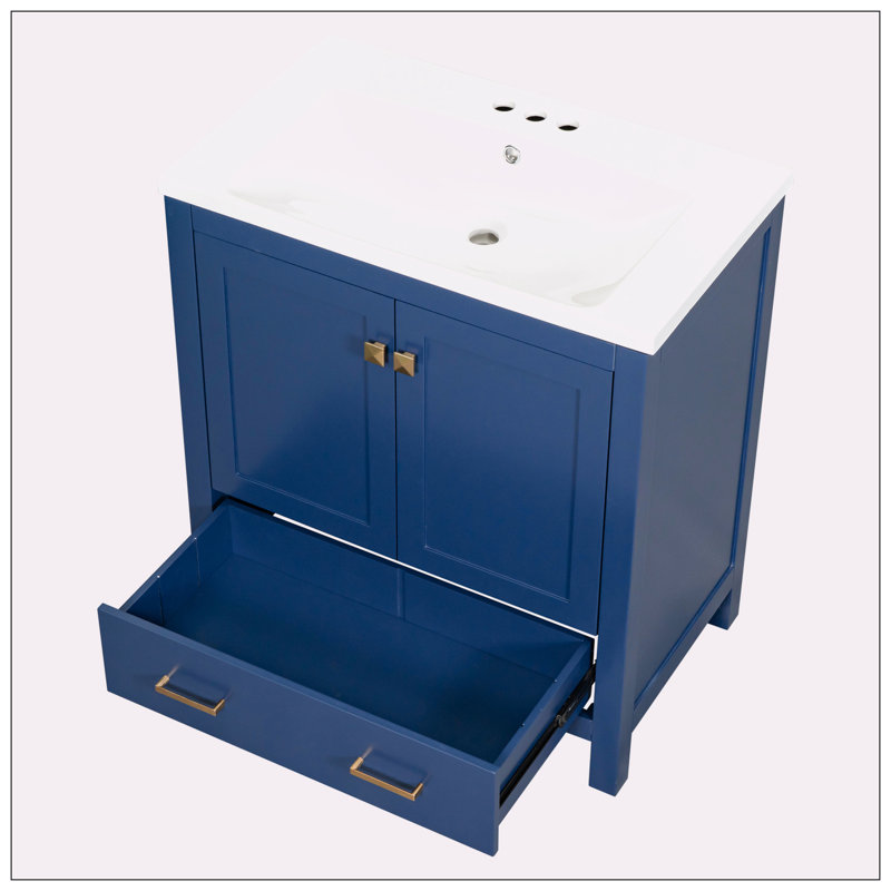 Meuble-lavabo 30 po avec lavabo simple, Bleu, Or