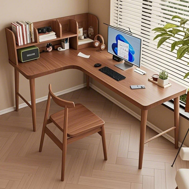 Bureau d'écriture en L en noyer massif, H 29,53 po x l 62,99 po x P 39,37 po, Gauche