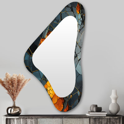 Marbre jaune et noir Elegance II - grand miroir mural moderne irrégulier à formes 3D abstraites