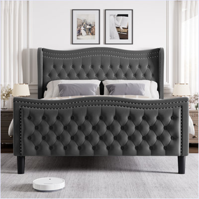 Gray Velvet Full Size Bed