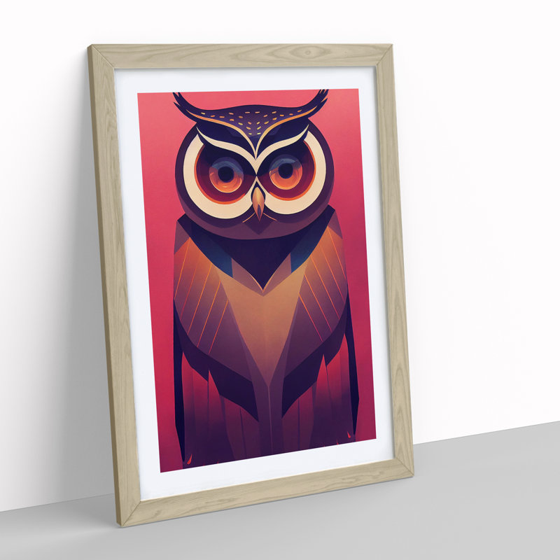 Unique Owl Art No.3 Abstract - Single Picture Frame Print, 64cm H x 46cm W x 2cm D, Oak Framed