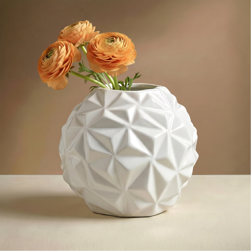  Carneal 6" White Geometric Ball Ceramic Table Vase, 5.25" H x 6" W x 6" D