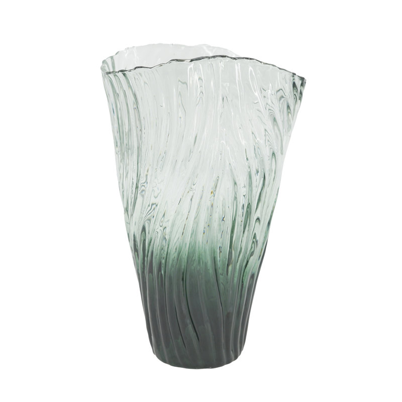 7.5x4x12"H Organic Ribbed Glass Vase, 11.8" H x 7.5" W x 3.9" D