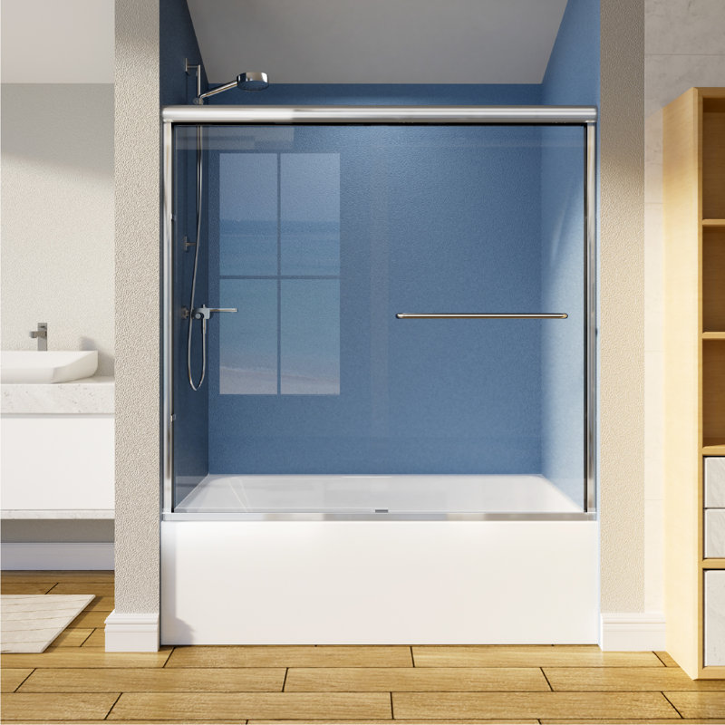 55'' - 59" W x 56'' H Double Sliding Semi-Frameless Tub Door With Clear Tempered Glass, Chrome
