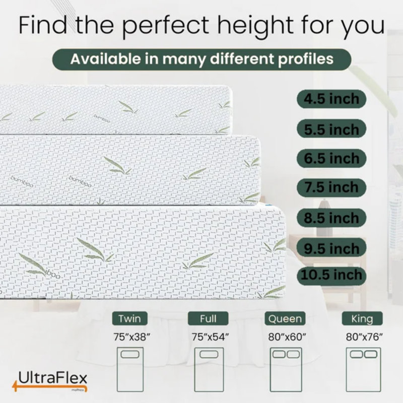 Matelas en mousse infusée de gel réversible UltraFlex RestEasy 7,5, idéal pour les lits superposés, les lits gigognes, les caravanes, les véhicules récréatifs, le rayonne de bambou, certifié CertiPUR-US®, fermeté moyenne, en boîte pratique (fabriqué au C