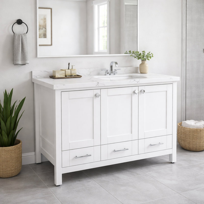 Elektra 47'' Single Bathroom Vanity with Engineered Marble Top, White