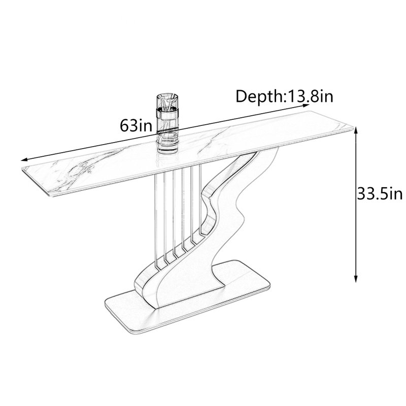 Table d'entrée minimaliste de luxe, H 33,5 po x l 63 po x P 13,8 po