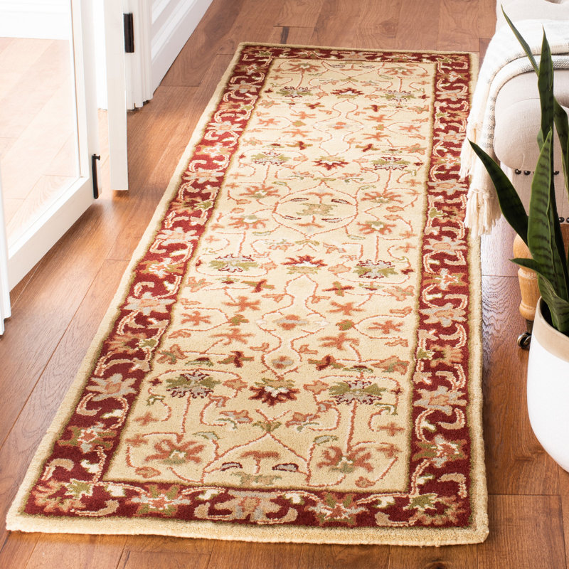 Tapis ivoire / rouge en laine touffeté à la main Cranmore, Tapis de couloir 2 pi 3 po x 6 pi