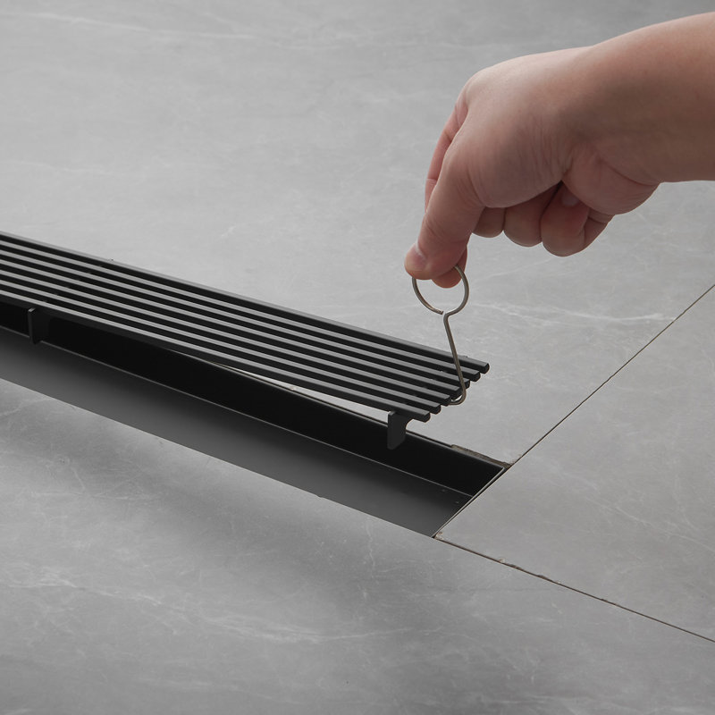 32'' Matte Black Stainless Steel Linear Shower Drain with Slot Pattern Cover