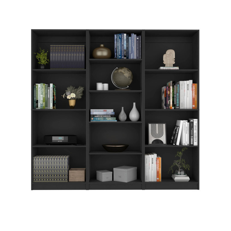 Bibliothèque de salon 3 pièces avec finition noire - rangement spacieux et design fonctionnel noir, rangement généreux, bois, esthétique chic