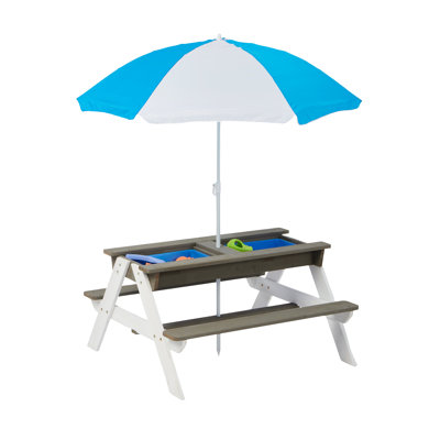 31 ' Backyard Play Table - Wooden Picnic, Sand, And Water With Foldable Umbrella For Outdoor Enjoyable Time Sand Picnic Times