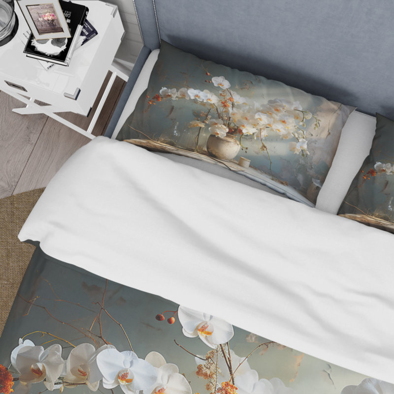 Ensemble de housse de couette en microfibre / polyester Beige Minimalims Orchids
